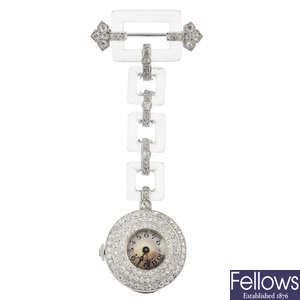 TIFFANY & CO. - an Art Deco rock crystal and diamond fob watch.