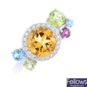 An 18ct gold diamond and gem-set ring.