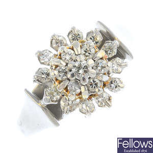 A 1970s platinum diamond cluster ring.