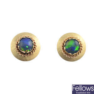 A pair of opal triplet earrings.