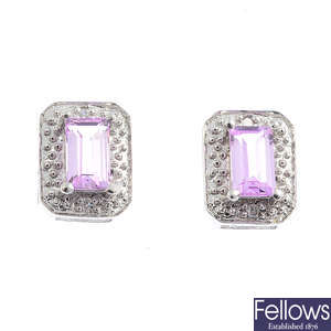 Three pairs of diamond and gem-set earrings and one single stud earring.