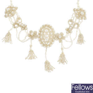 An early Victorian pearl and seed pearl necklace.