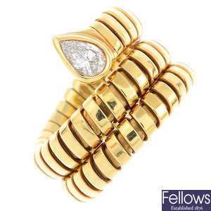 BULGARI - an 18ct gold diamond 'Serpenti' ring.