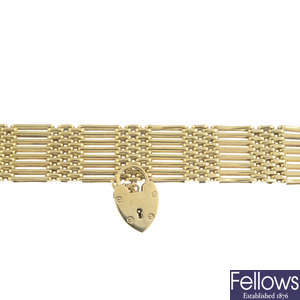 A 1970s 9ct gold gate-link bracelet.