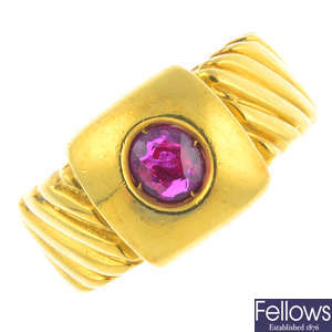 A 1970's 18ct gold ruby single-stone ring.