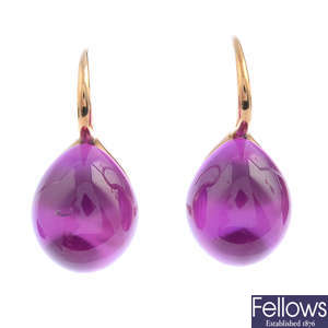 POMELLATO - a pair of 9ct gold synthetic pink sapphire 'Rouge Passion' earrings.