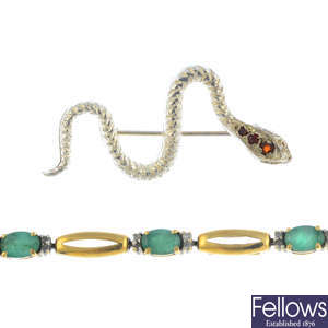 Five items of gem-set jewellery.