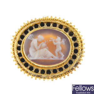 A late Victorian gold shell cameo brooch.