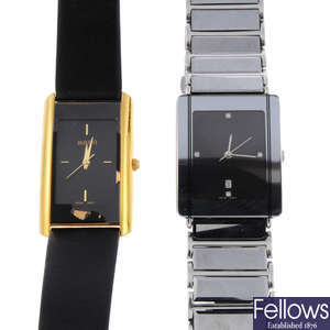 RADO - a mid-size gold plated wrist watch with a bracelet watch.