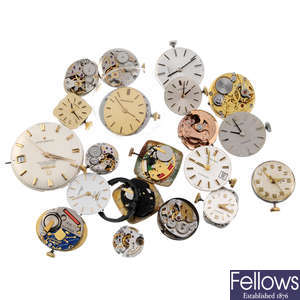 A group of nineteen assorted watch movements.