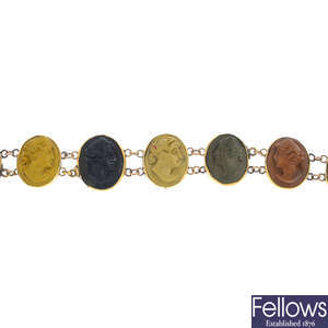 A late Victorian gold lava cameo bracelet.