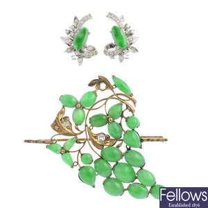 A selection of jade and diamond jewellery.
