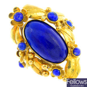 A 1970s 18ct gold lapis lazuli ring, by Polly Gasston.