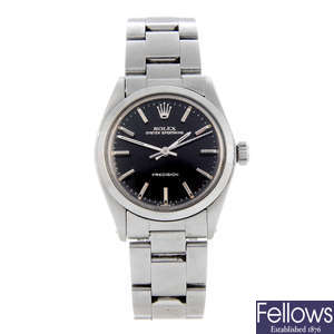 ROLEX - a mid-size stainless steel Oyster Speedking Precision bracelet watch.