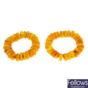 Two amber bracelets.