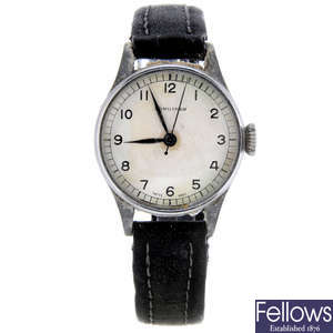 LONGINES - a nickel plated military issue wrist watch.