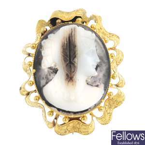 A mid Victorian gold agate cameo brooch.