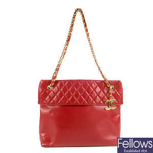 CHANEL - a vintage red lambskin leather Grand Shopping Tote XL.
