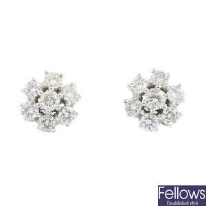 A pair of 9ct gold diamond cluster earrings.