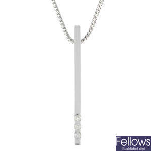 A diamond pendant, with an 18ct gold chain.