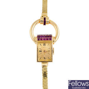 HERMES - a lady's mid 20th century 18ct gold ruby cocktail watch.