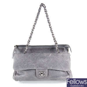 CHANEL - a grey Quilted Ritz Flap handbag