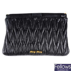 MIU MIU - black leather Matelassé clutch.
