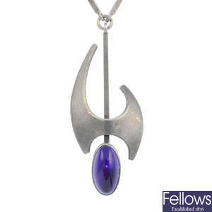 N.E. FROM - a silver amethyst necklace.