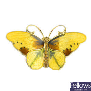 HROAR PRYDZ - a silver enamel butterfly brooch.