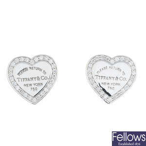 TIFFANY & CO. - a pair of 18ct gold diamond 'Return to Tiffany' earrings.