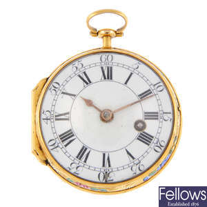 A yellow metal open face pocket watch by Justin Vulliamy.