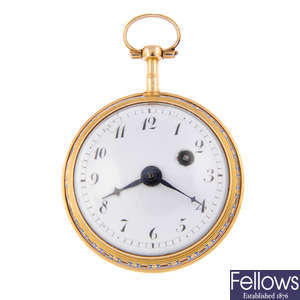 A yellow metal open face pocket watch by L'Epine.
