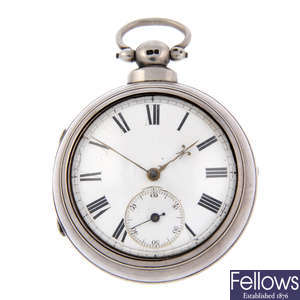 A silver pair case pocket watch by Thomas Wright.