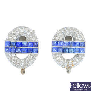 A pair of Art Deco sapphire and diamond earrings.