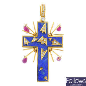 SALVADOR DALI - a lapis lazuli, diamond and ruby pendant.