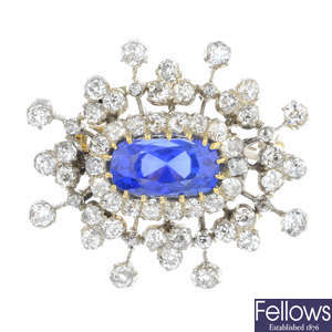 A Sri Lankan sapphire and diamond brooch.