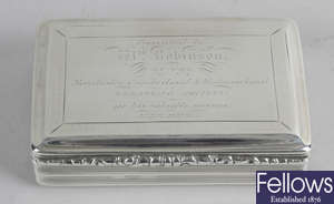 A William IV silver snuff box by Nathaniel Mills. 