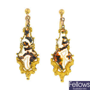 A pair of mid Victorian gold moss agate earrings.