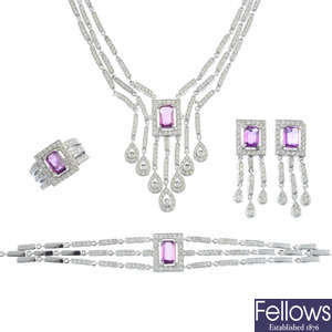 A set of diamond and sapphire jewellery.