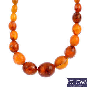A coated amber necklace.