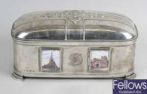 An early 20th century silver & enamel presentation casket to Mrs Emily Daniell from Moseley Baptist Church.