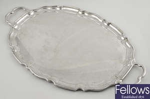 A 1930's silver large twin-handled tray.