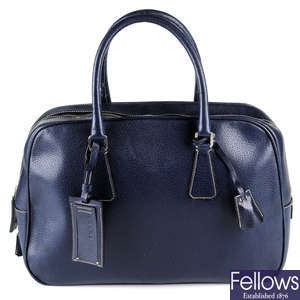 PRADA - a grained blue leather satchel.