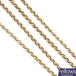 A late Victorian 15ct gold longuard chain.