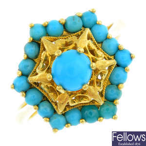 A turquoise cluster ring.