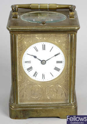 An early 20th century brass cased repeater carriage clock.