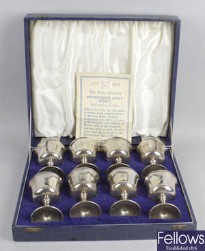 A cased set of eight silver Bi-Centenary goblets for Birmingham Assay Office.