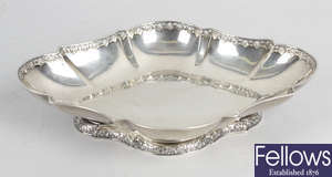 A late Victorian silver dish of lozenge shape.