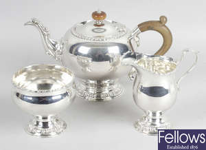 A mid-twentieth century silver three piece tea service.