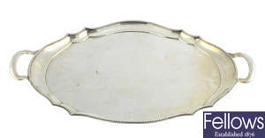 A 1920's silver large twin-handled oval tray.